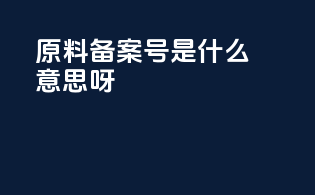 原料备案号是什么意思呀